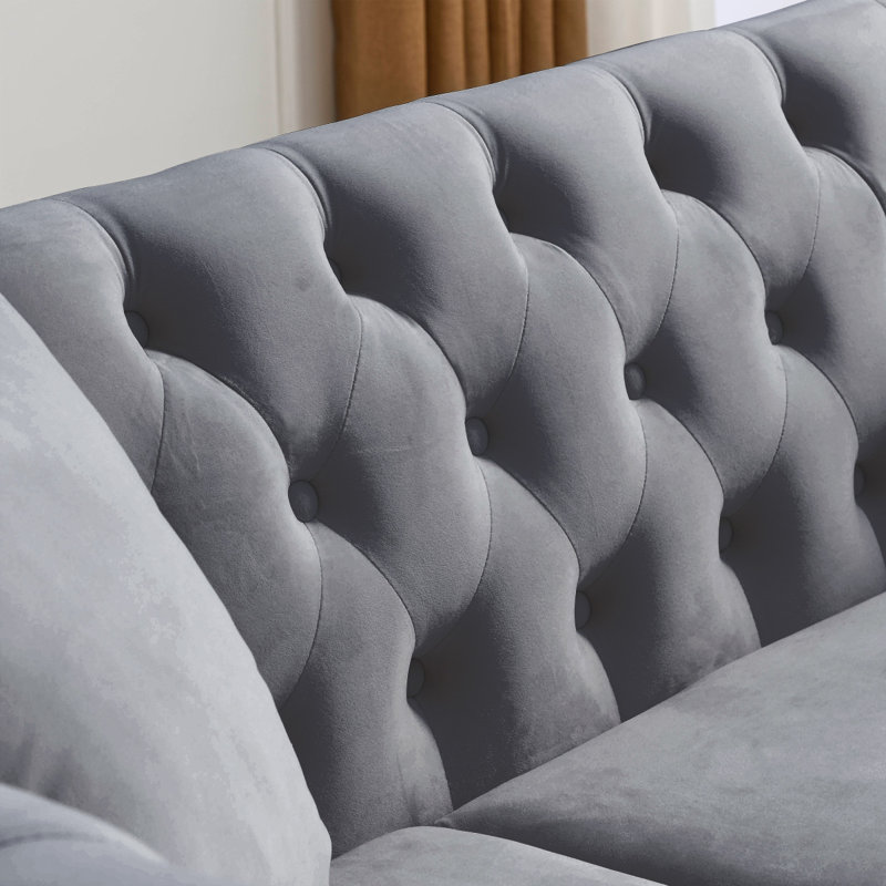 Canapé moderne en velours Chesterfield, H 30,05 po x l 80,05 po x P 29,05 po, Gris