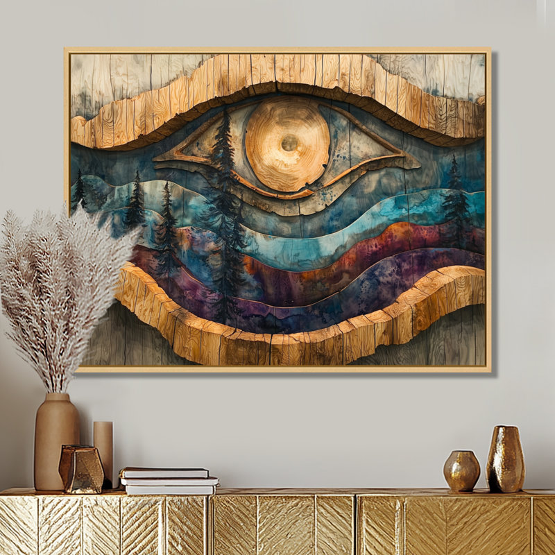 Totem inuit dans un paysage de forêt sur le dessus de Th - art amérindien, art mural, H 30 po x l 40 po, Toile tendue