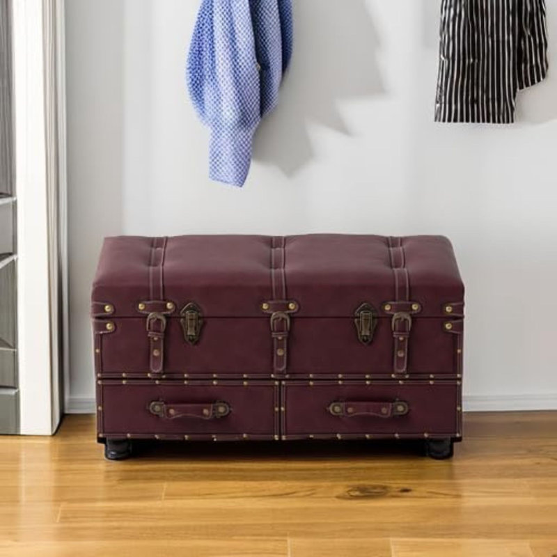 Banc de rangement COZAYH, boîte de rangement de coffre en bois, Rouge