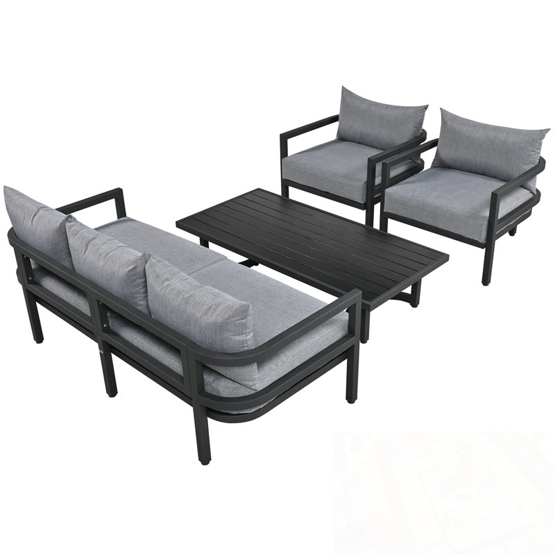 4-Piece Outdoor Sectional Set with sofa and two armchairs, Grey