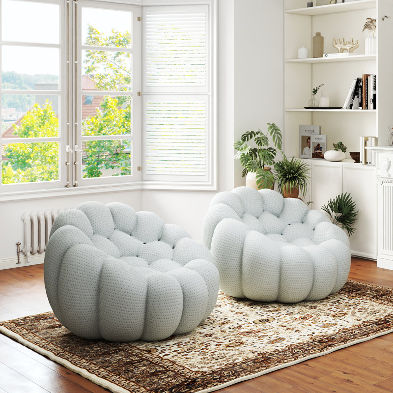 Fauteuil d'appoint rembourré en forme de citrouille 48,43 po Kayi (ensemble de 2), aucun assemblage requis, Gris clair