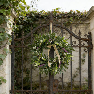 Lavender Olive Artificial Wreath - Faux Greenery Door Decor with Purple Accents