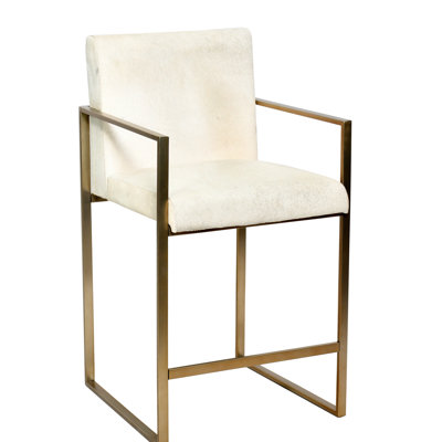 Transitional Gold Staineless Steel Cowhide Chair