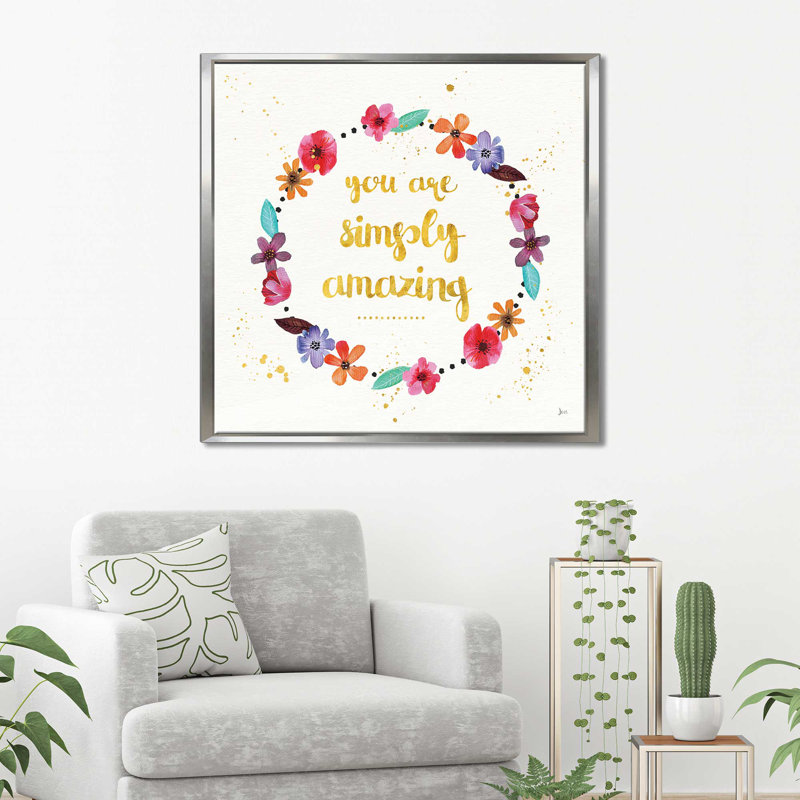 « simply incroyable i », art textuel sur toile, H 31,5 po x l 31,5 po x P 2 po, Cadre flottant argent