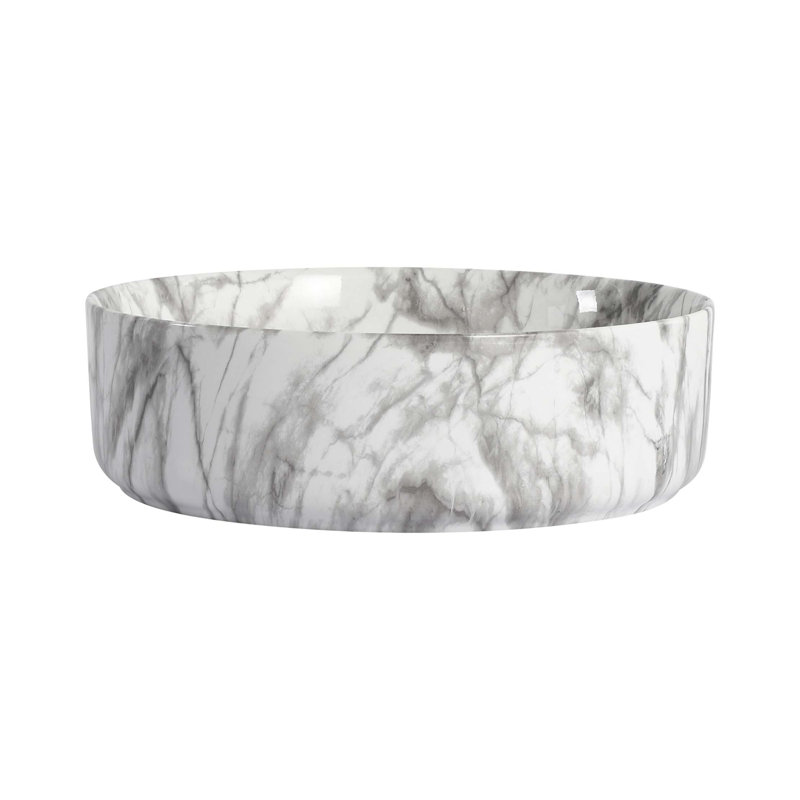 Ceramic Round Above Counter Bathroom Sink Art Basin, White/Gray