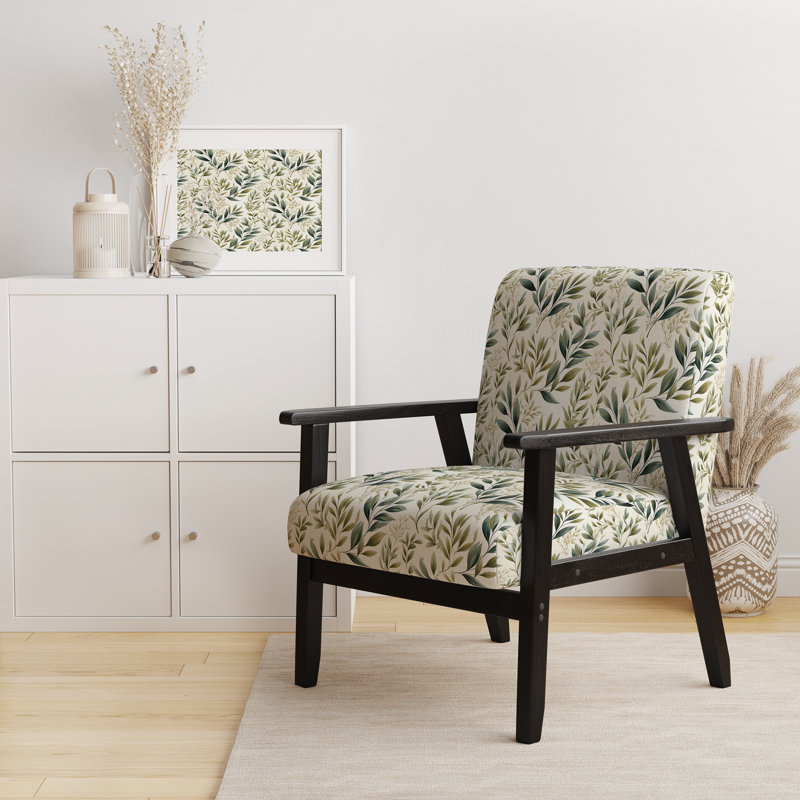 Fauteuil décoratif rembourré en velours bohème et éclectique Tranquil Leaves