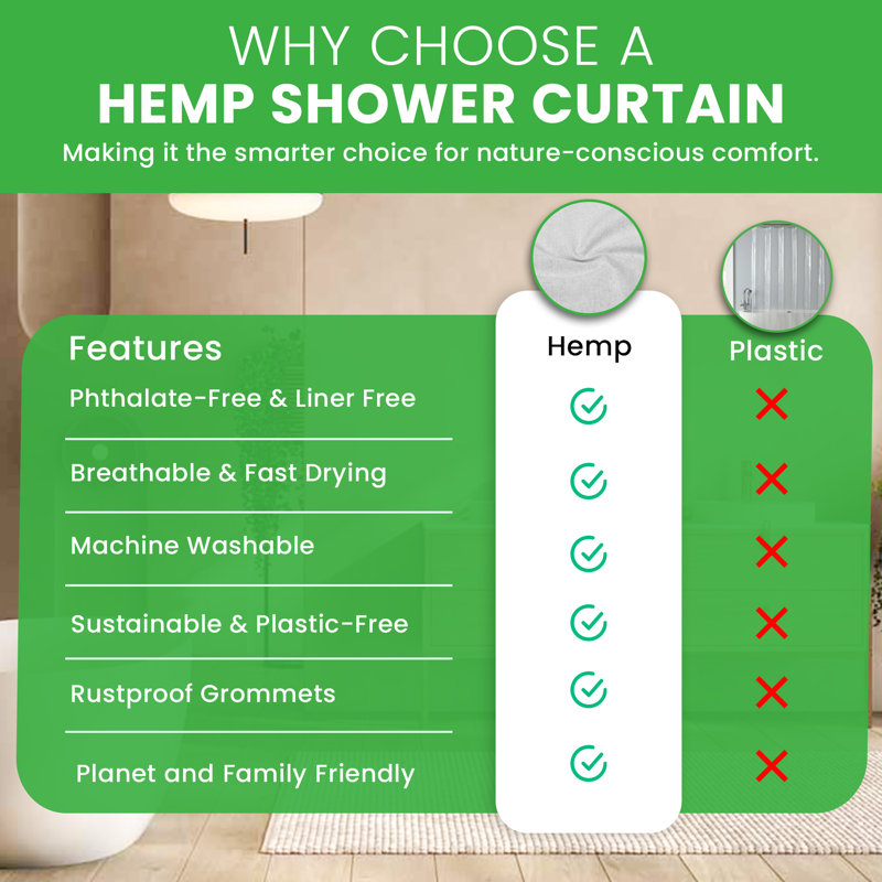 Rideau de douche en chanvre naturel de qualité supérieure pour décor de salle de bain, 54 X 72 STALL, Blanc chanvre