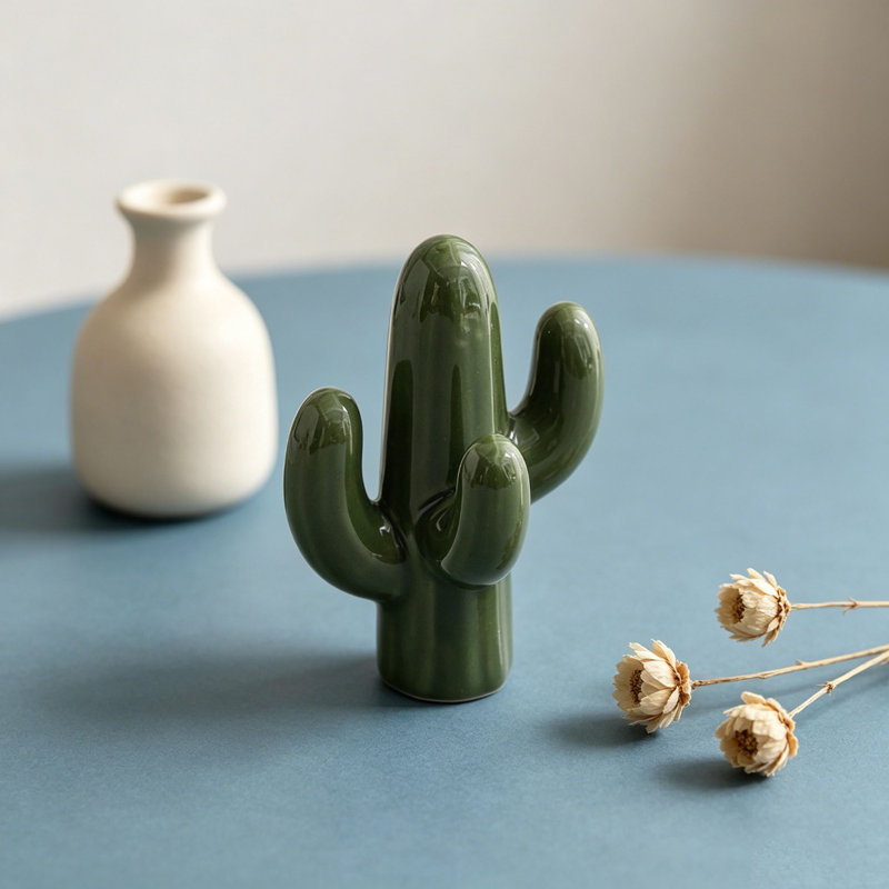 Handicraft Cactus Ceramic Small Ornaments For Decoration