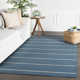 Creekmont Striped Handmade Flatweave Wool Blue/Cream Area Rug