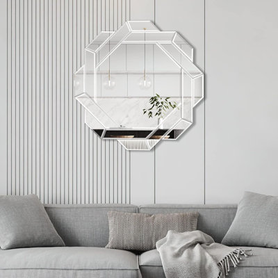 Helicoid Wall Mirror 24" Frameless Beveled Decorative Mirror Accent Mirror for Bathroom, Entryway, Bedroom, Livingroom