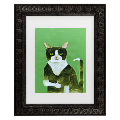 Bolog Sharyn Bursic Tuxedo Cat Thumbs Up Matted Framed Art