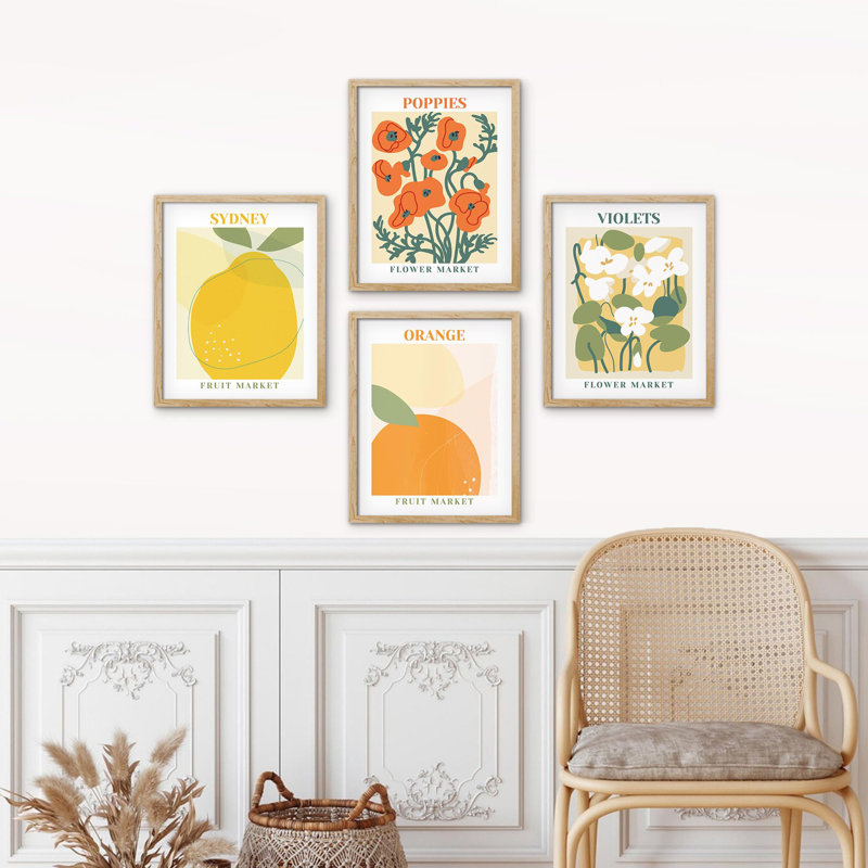 Sydney Orange Flower Poppies, impression sur papier 4 pièces, H 10 po x l 8 po, Naturel