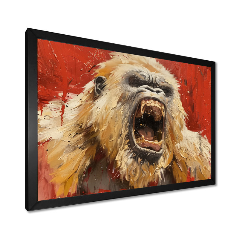 Beige rouge frénésie Bigfoot - impression d'art mural Bigfoot, Toile encadrée noire simple, H 16 po x l 32 po x P 1 po