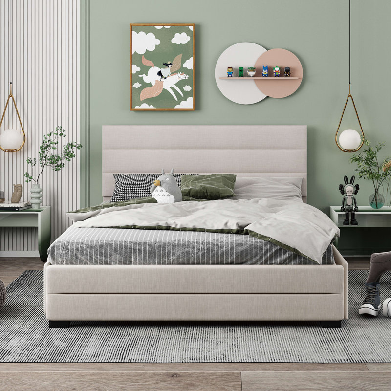 Grand lit de rangement tapissier Nahush