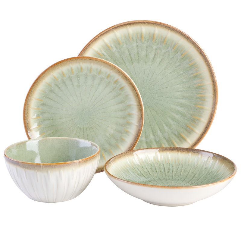 Mayfair Bay 16 Piece Dinnerware Set, Service for 4, Green