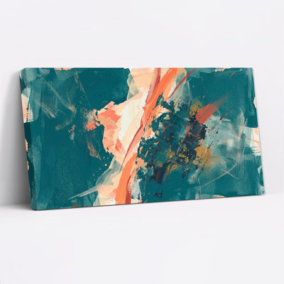 Teal And Coral Abstract Brushstroke Texture Canvas Wall Art