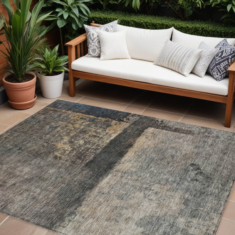 Tapis extérieur lavable noir et beige abstrait 9 pi x 12 pi café