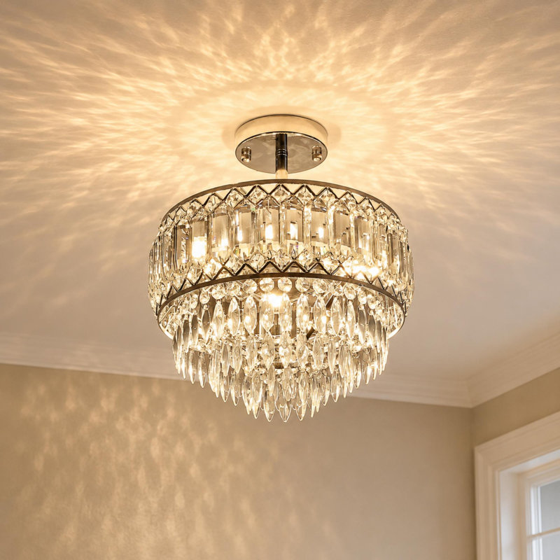 Everby 3-Light Empire Crystal Flush Mount Chandelier, Chrome