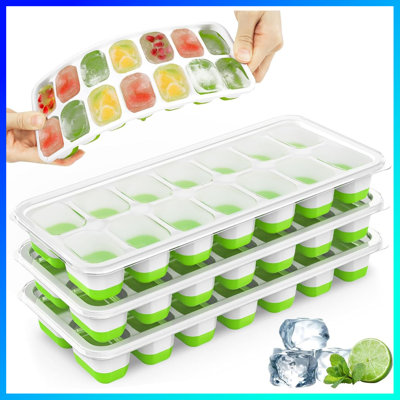 4-Pack Ice Cube Trays – 56 PC Silicone & Plastic Ice Cube Molds For Freezer, LFGD Certified & BPA Free, Stackable With Spill-Proof Lids – Perfect For Whiskey, Beer, Cocktails & Coffee