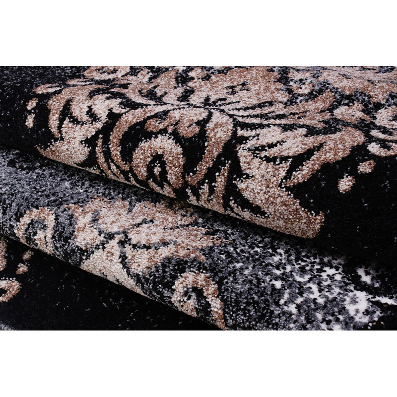 Tapis décoratif ikat noir/doré Bolinger, Rectangle 2 pi 1 po x 3 pi 3 po