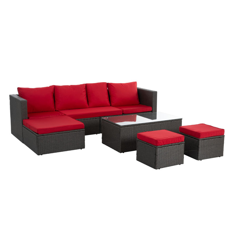 Ensemble de conversation extérieur 7 pièces, Rouge