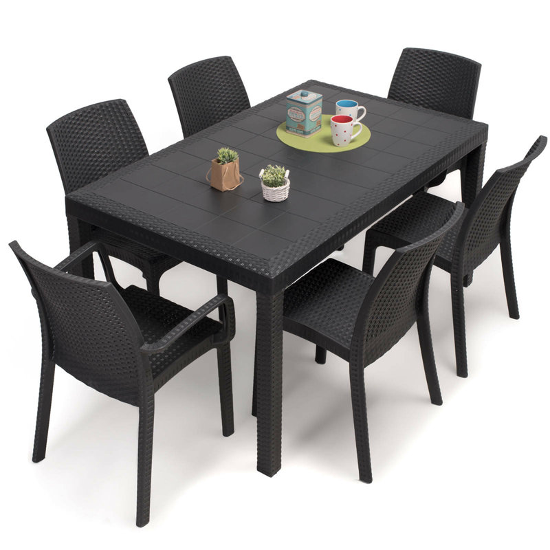 Portici Rectangular Dining Table, Rattan Effect Multipurpose Garden Table, 150X90H72 Cm, Anthracite