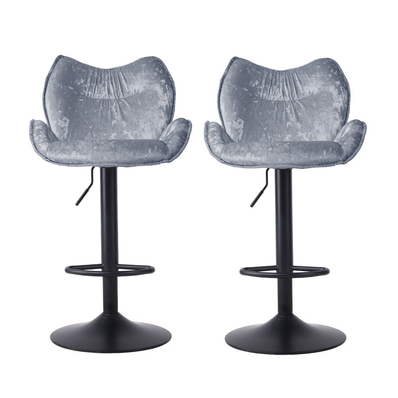 Swivel Velvet Adjustable Height Bar Stool with Iron Frame