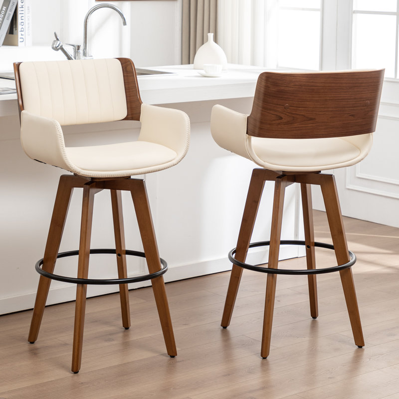 Tabourets pivotants rembourrés en similicuir Modern, Beige, Tabouret de comptoir (siège d'une hauteur de 26,5
