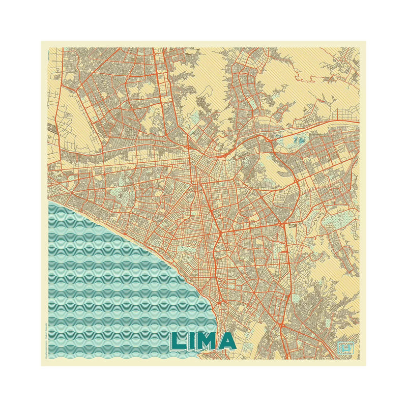 Lima Retro Urban Blueprint Map 1 Piece Wrapped Canvas Wall Art, 45.72 cm H x 45.72 cm W x 1.91 cm D