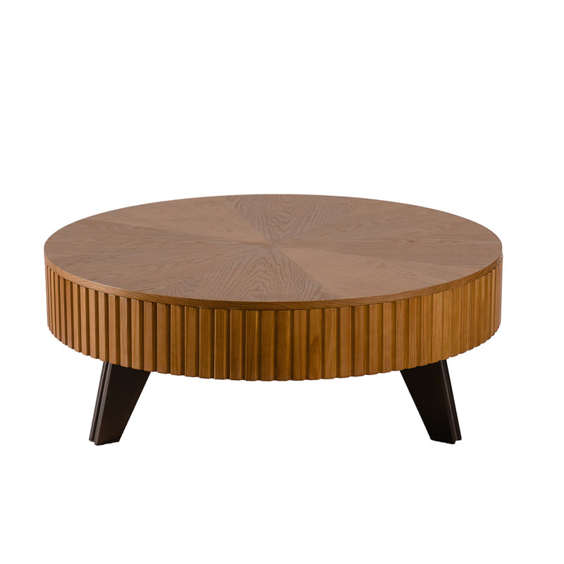 Table basse ronde 39,37 po avec espace de rangement (table seulement), H 15,70 po x L 39,37 po x l 39,37 po, Naturel, Noir