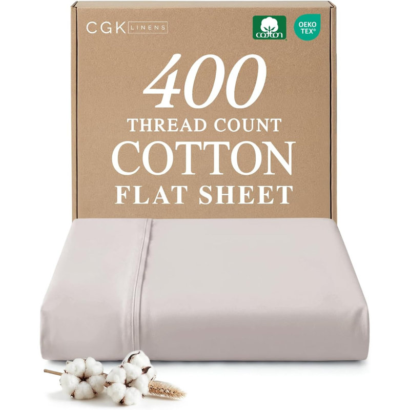 400 Thread Count Cotton Flat Sheet – Cooling, Breathable & Soft Top Sheet, Light Gray, King