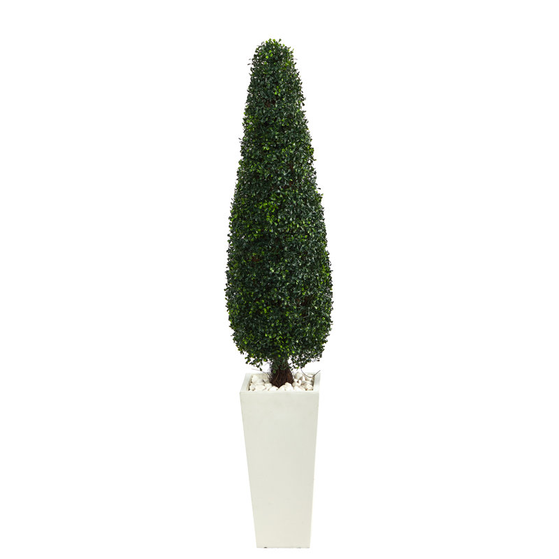63 po Buis artificiel topiaire en pot blanc haut résistant aux rayons UV (intérieur / extérieur)