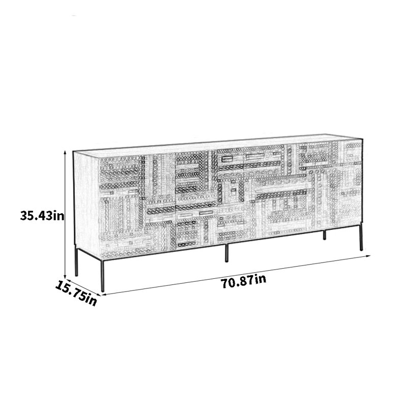 Buffet léger de luxe sculpté, H 35,43 po x l 70,87 po x P 15,75 po
