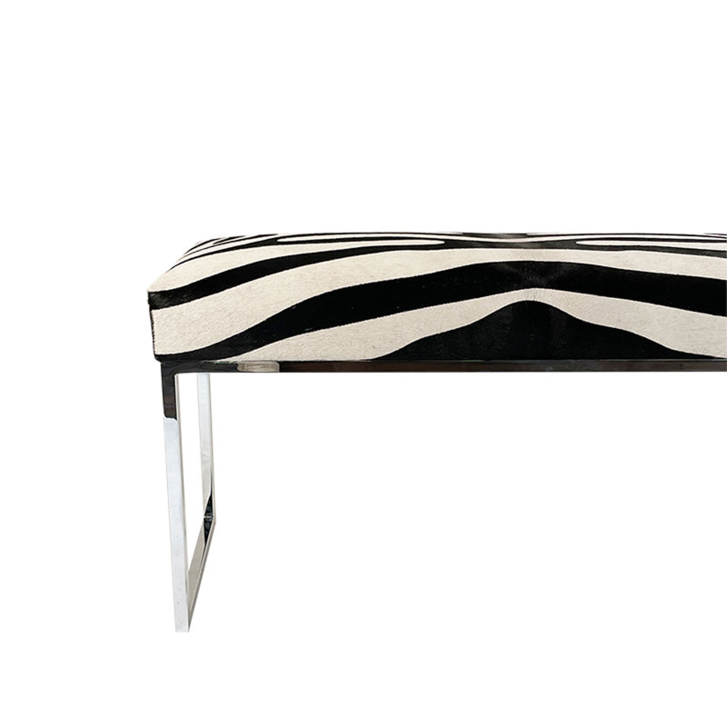 Upholstered Cowhide Bench, 19" H x 36" W x 12" D