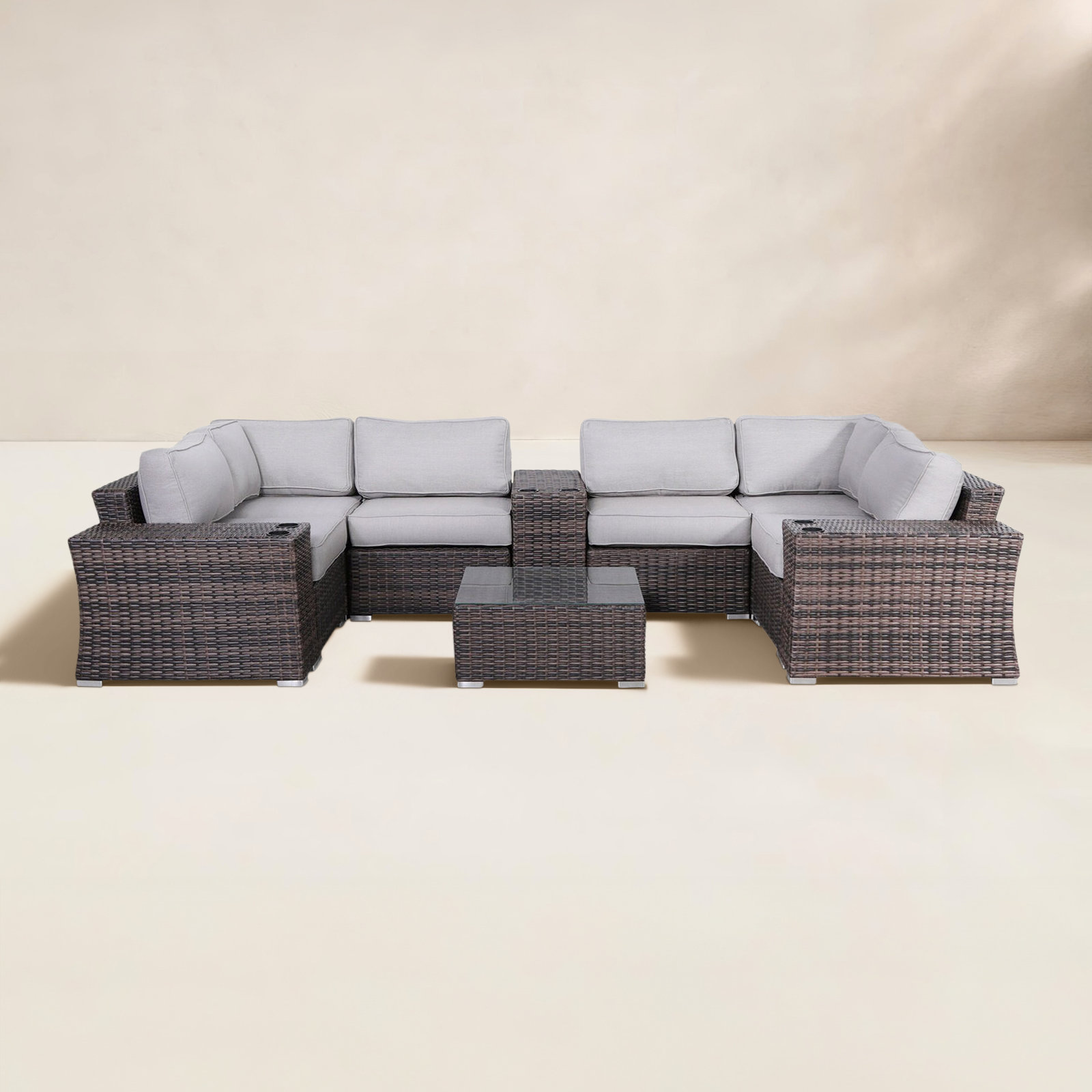 Saffi 4-Person Patio Seating Group, Brown, Olefin Gray