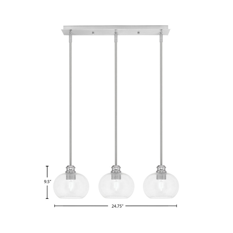 Luminaire suspendu linéaire 3 lumières avec verre de 7 po Edge, Nickel brossé