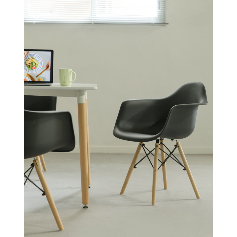 Herculaneum Plastic Chair with Arms and Wooden Legs, Charcoal