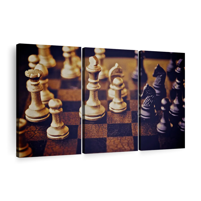 Rustic Brown and Orange 3-Piece Chess Canvas Print