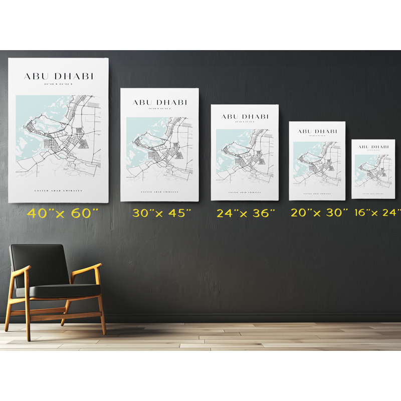 Abu Dhabi Map Print, United Arab Emirates Canvas Print, 60" H x 40" W