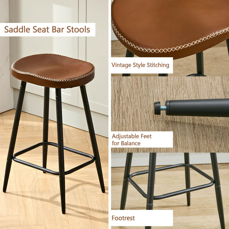 Pine and Leather Stool with Curved Seat in the Pine and Leather Stool with Curved Seat in the