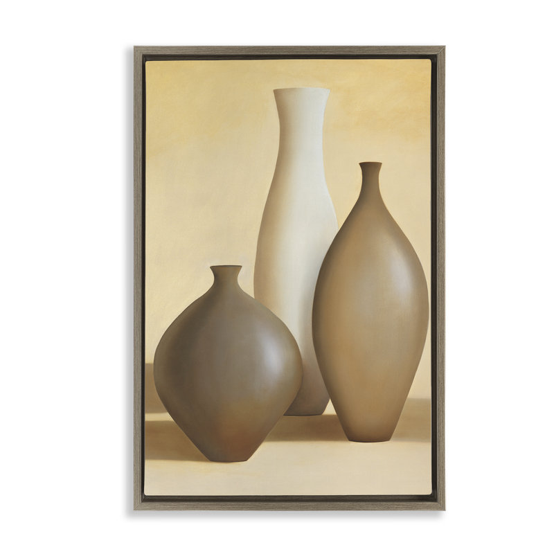 Toile flottante en poterie naturelle par Arlene Stevens, H 31 po x l 21 po, Cadre flottant orme Montalcino