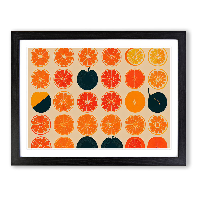 Retro Orange Fruit Slices - Single Picture Frame Painting, 46cm H x 64cm W x 2cm D, Black Framed