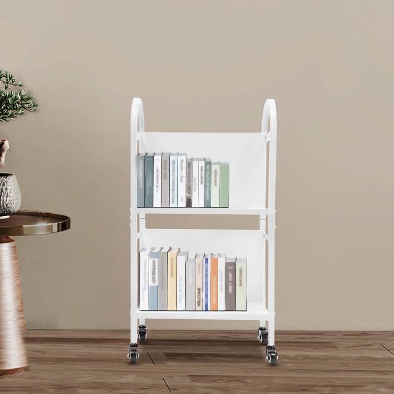 Rolling 4-compartment Book Storage and Display Stand, White