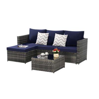 2 Pieces Patio Furniture Set,Outdoor Woven Sectional L- Shaped Patio Furniture ,Wicker Conversation Set With Ottoman, Detachable Lounger Table For Backyard Poode