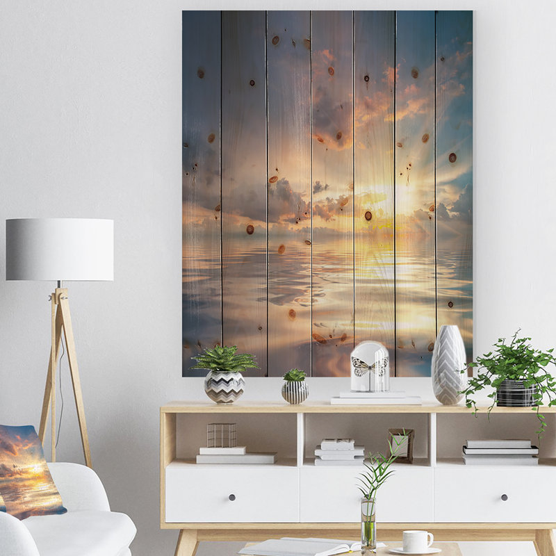 Coucher de soleil sur la mer avec reflet Coucher de soleil sur la mer avec reflet, H 32 po x l 16 po x P 1 po
