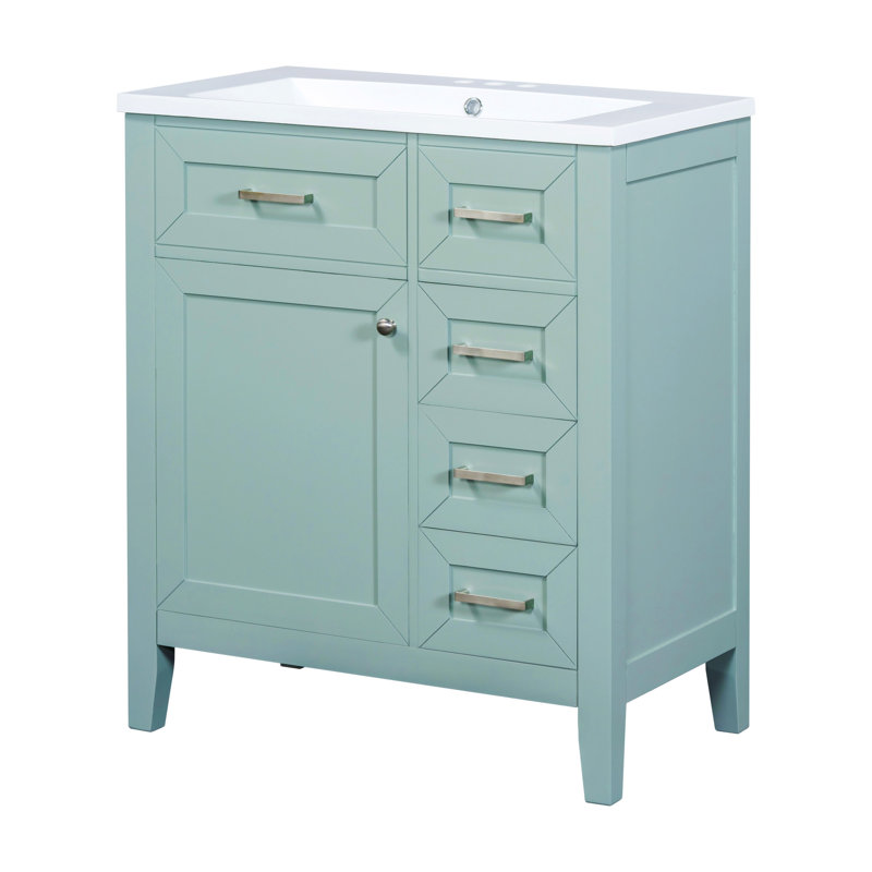 Meuble-lavabo 30 po avec lavabo et porte en céramique, Argent, Vert