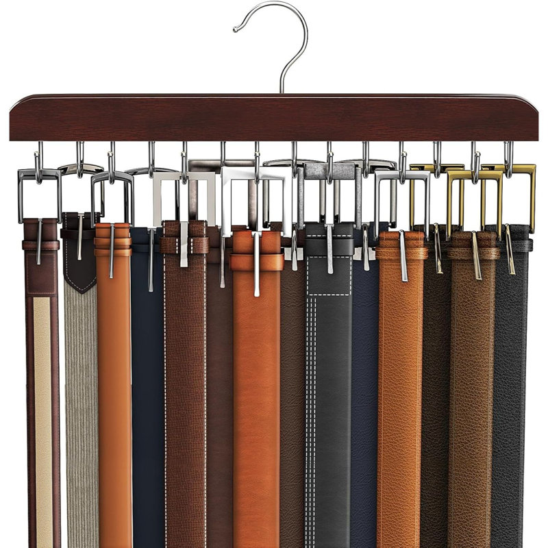 Organisateur de porte-ceinture en bois acajou