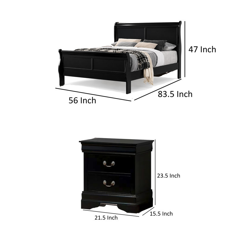 Ensemble de chambre double, noir et nickel, ensemble 2 pièces avec table de chevet