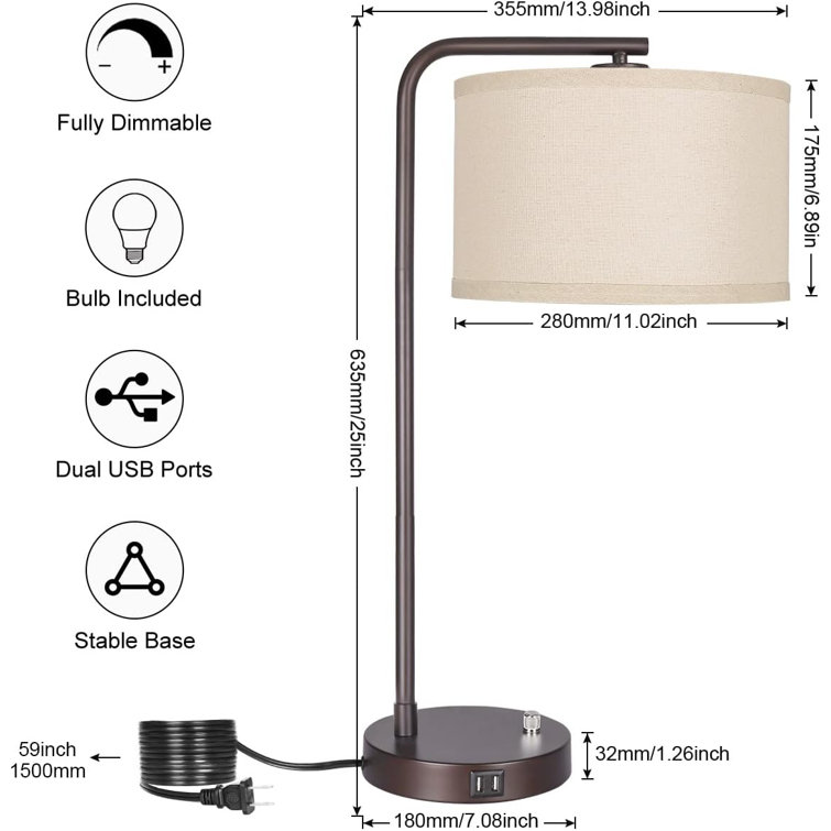 Latitude Run® Ensemble de lampe de table en métal noir 18 po avec deux  ports USB et une prise de courant intégrée Jaira et Commentaires - Wayfair  Canada