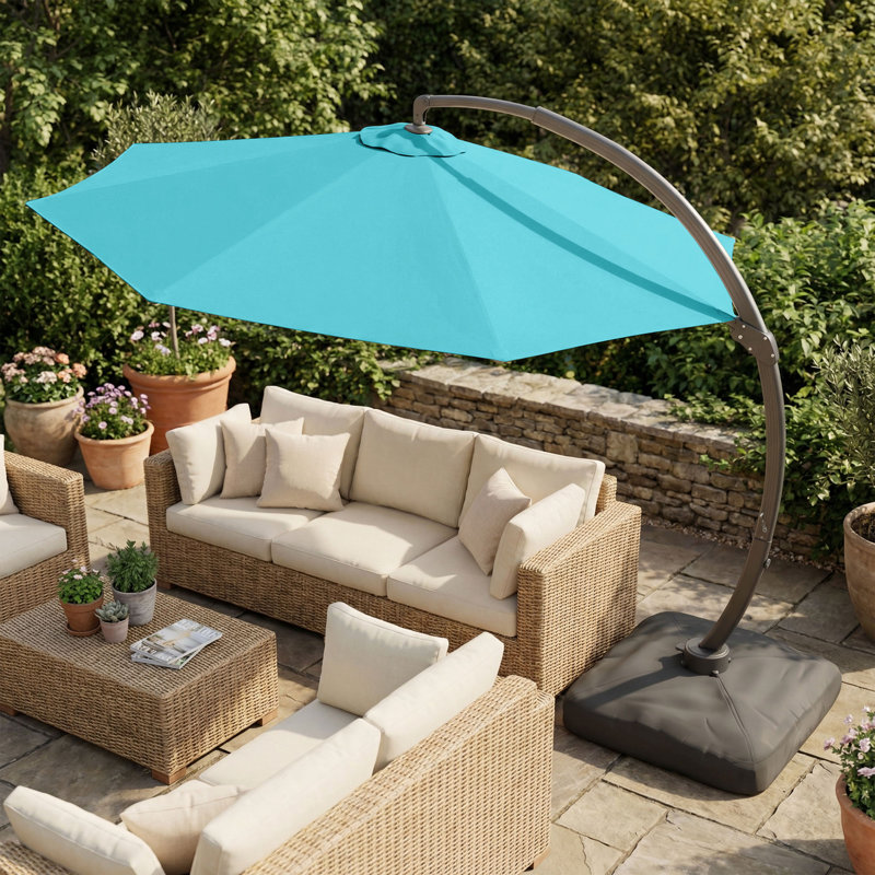 Parasol en porte-à-faux Ebonique 11 pi Deluxe avec base incluse, Bleu lac